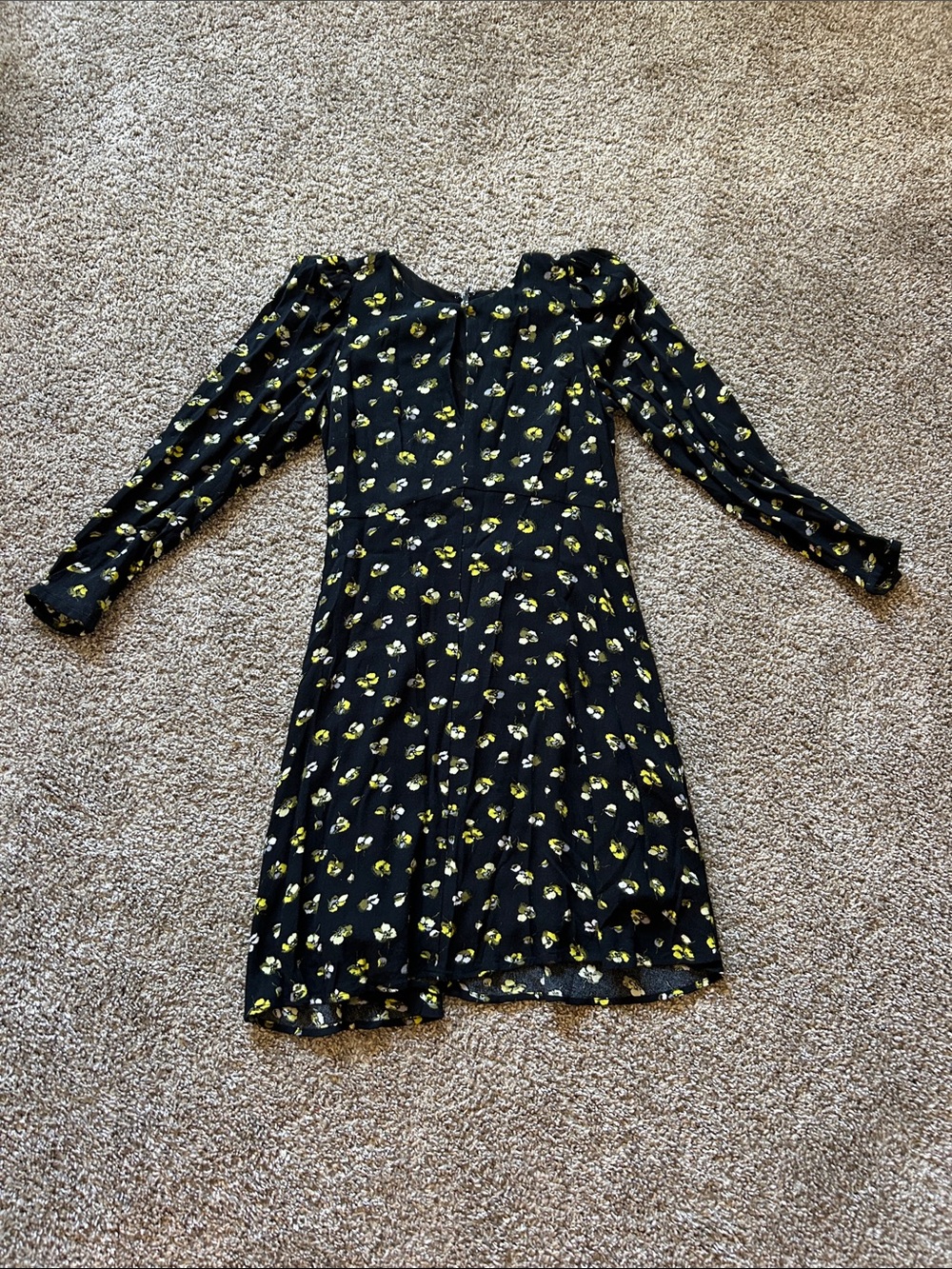 Black Floral Long-Sleeve Fit & Flare Dress